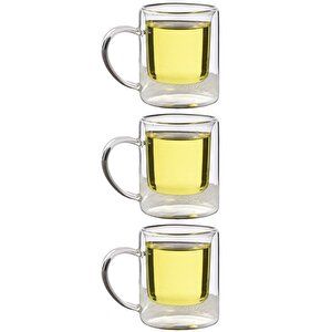 Çift Cidarlı Borosilikat Cam Nescafe,latte,filtre Kahve, Bitki Çayı Kupası 200 Ml 3 Adet-1837