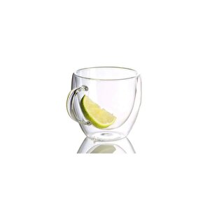 Neskafe Çay Fincanı Çift Cidarlı Cam Kupa 250 Ml Kulplu Cam Bardak 2 Adet 2037