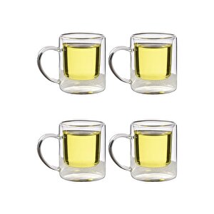 Çift Cidarlı Borosilikat Cam Nescafe,latte,filtre Kahve, Bitki Çayı Kupası 200 Ml 4 Adet-1837