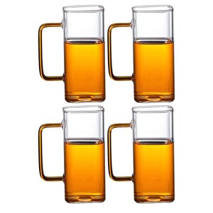 Yeni Stil Turuncu Renkli Borosilikat Cam Kare Nescafe,latte,kahve Kulplu Kupa 350 Ml 4 Adet 2950