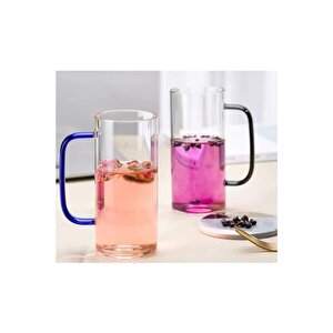 Yeşil Renk Yuvarlak Cam Neskafe, Latte, Kahve Bardak Kulplu Kupa Çeyiz Listesi 400 Ml 6 Adet