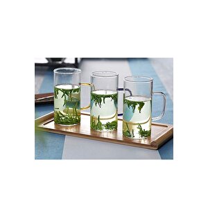Yeşil Renk Yuvarlak Cam Neskafe, Latte, Kahve Bardak Kulplu Kupa Çeyiz Listesi 400 Ml 6 Adet
