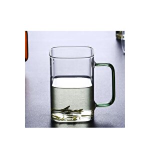 Yeni Stil Sarı Renkli Borosilikat Cam Kare Nescafe,latte,kahve Kulplu Kupa 200 Ml 4 Adet