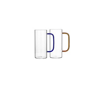 Yeni Stil Sarı Renkli Borosilikat Cam Yuvarlak Nescafe,latte,kahve Kulplu Kupa 400 Ml 4 Adet