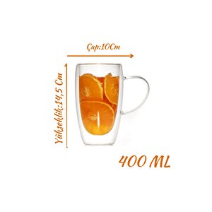 Çift Cidarlı Kahve,latte,meşrubat Cam Kupa Seti 400 Ml 4 Adet 2039