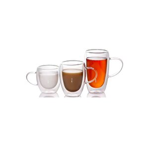 Çift Cidarlı Kahve,latte,meşrubat Cam Kupa Seti 400 Ml 4 Adet 2039