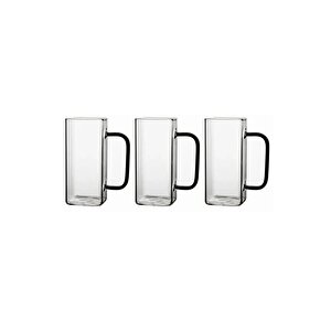 Kare Cam Siyah Kulplu Latte,meşrubat,nescafe,süt,su Bardağı 350 Ml 3 Adet