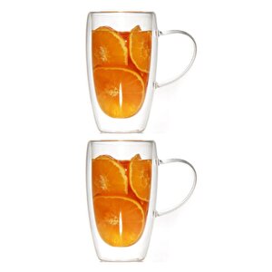 Çift Cidarlı Kahve,latte,meşrubat Cam Kupa Seti 400 Ml 2 Adet 2039