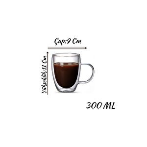 Çift Cidarlı Latte,kahve,meşrubat,bitki Çayı Cam 300 Ml Kupa Seti 2 Adet 2038
