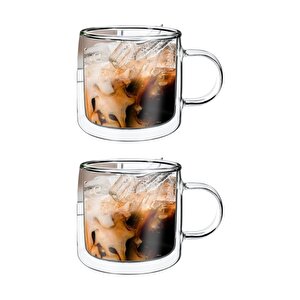 Çift Cidarlı Kahve,latte,çay Bardağı Seti -250 Ml Cam Kupa Seti 2 Adet 2128
