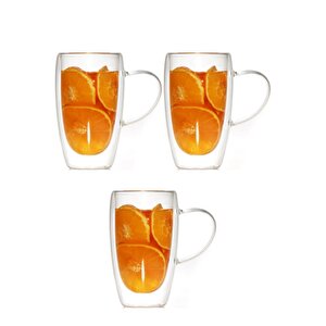 Çift Cidarlı Kahve,latte,meşrubat Cam Kupa Seti 400 Ml 3 Adet 2039