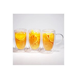 Çift Cidarlı Kahve,latte,meşrubat Cam Kupa Seti 400 Ml 3 Adet 2039