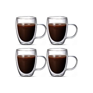 Çift Cidarlı Latte,kahve,meşrubat,bitki Çayı Cam 300 Ml Kupa Seti 4 Adet 2038