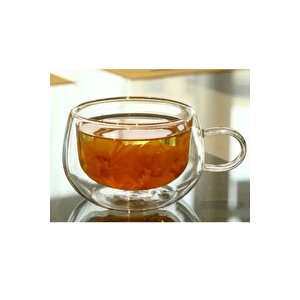 Yeni Tasarım Çift Cidarlı 200 Ml Kulplu Cam Bardak, Neskafe Fincanı, Çay Kupası, 2 Adet 2673