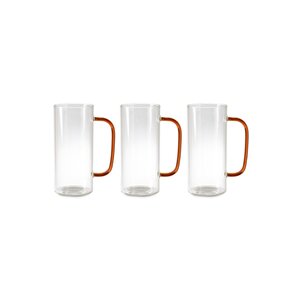 Yeni Stil Turuncu Renkli Borosilikat Cam Yuvarlak Nescafe,latte,kahve Kulplu Kupa 400 Ml 3 Adet