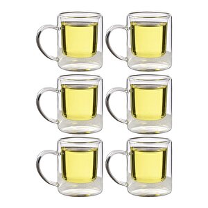 Çift Cidarlı Borosilikat Cam Nescafe,latte,filtre Kahve, Bitki Çayı Kupası 200 Ml 6 Adet-1837