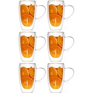 Çift Cidarlı Kahve,latte,meşrubat Cam Kupa Seti 400 Ml 6 Adet 2039