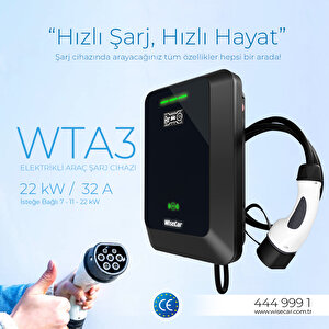 Wisecar Wta 22kw Elektrikli Araç Şarj Cihazı Ev Wallbox Type 2 Kartsız