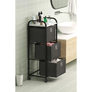 Üç Sepetli Frenli Tekerlekli Elbise Çamaşır Sepeti Banyo Dolabı Kirli Sepetli Banyo Düzenleyici Dolap