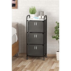 Üç Sepetli Frenli Tekerlekli Elbise Çamaşır Sepeti Banyo Dolabı Kirli Sepetli Banyo Düzenleyici Dolap