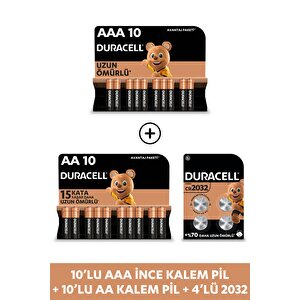 Aaa Alkalin İnce Kalem Pil & Aa Alkalin Kalem Pil  (10’lu Paket) +2032 4'lü Düğme Pil