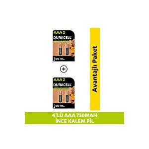 Şarj Edilebilir Aaa 750 Mah İnce Kalem Pil, 4'lü Paket