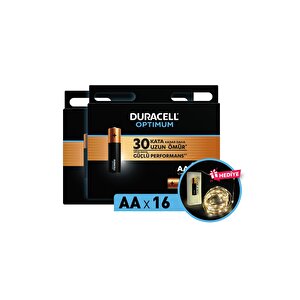 Optimum Aa Alkalin Pil, 1,5 V Lr6 Mn1500, 16’lı Paket Ve Led Işık