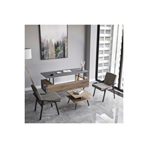 Lagomood İrony Maxi Ofis İki Koltuklu Masa Takımı Antrasit Ceviz Antrasit Ceviz