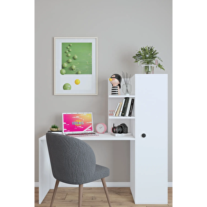 Luna Dolaplı Sağa Ve Sola Kurulabilir Çalışma Masası Beyaz Beyaz
