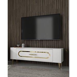 Retrop3ct Tv Sehpasi beyaz-altın Beyaz/Altın Varaklı