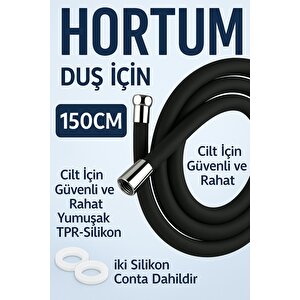 Silikon Siyah Duş Hortumu 150cm Termostatik Silikon Yüzey