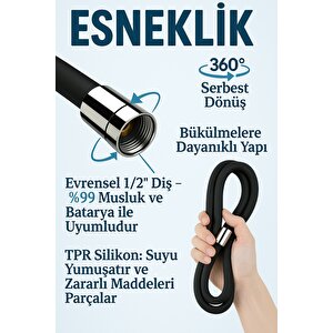Silikon Siyah Duş Hortumu 150cm Termostatik Silikon Yüzey