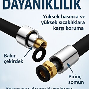 Silikon Siyah Duş Hortumu 150cm Termostatik Silikon Yüzey