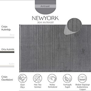 Newyork 3104 Antrasit Yumuşak Tuşeli Halı Kilim Salon Kesme Yolluk Dokuma Makine Halısı 120x350 cm