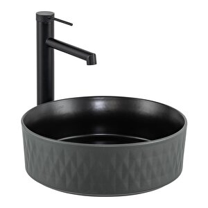Tezgahüstü Lavabo Mat Gri̇-si̇yah