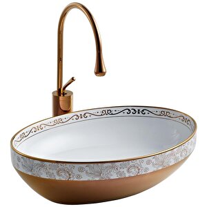 Tezgah Üstü Çanak Lavabo E-8304 Beyaz-bronz