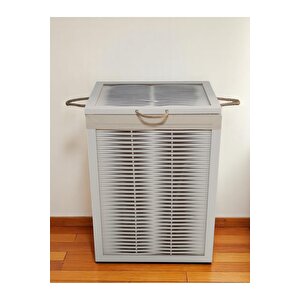 Ahşap Kirli Çamaşır Sepeti Yıkanabilir Kumaşlı