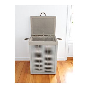 Ahşap Kirli Çamaşır Sepeti Yıkanabilir Kumaşlı