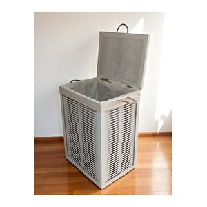 Ahşap Kirli Çamaşır Sepeti Yıkanabilir Kumaşlı