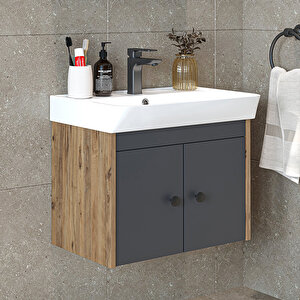 Ada Lavabolu Mat Suntalam Banyo Alt Dolabı 60 Cm Atlantik Çam Antrasit