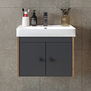 Ada Lavabolu Mat Suntalam Banyo Alt Dolabı 60 Cm Atlantik Çam Antrasit