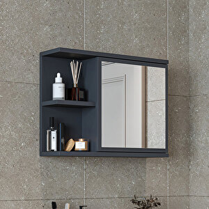 Kulpsuz Tek Kapaklı Mat Suntalam 60 Cm Aynalı Banyo Üst Dolabı Antrasit