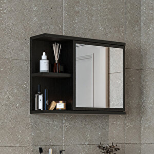 Kulpsuz Tek Kapaklı Mat Suntalam 60 Cm Aynalı Banyo Üst Dolabı Siyah
