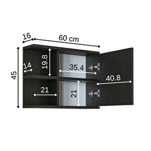 Kulpsuz Tek Kapaklı Mat Suntalam 60 Cm Aynalı Banyo Üst Dolabı Siyah