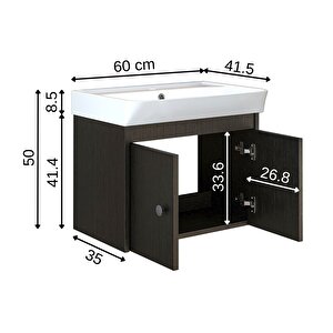 Ada Lavabolu Mat Suntalam Banyo Alt Dolabı 60 Cm Siyah