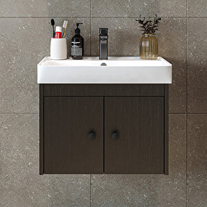 Ada Lavabolu Mat Suntalam Banyo Alt Dolabı 60 Cm Siyah