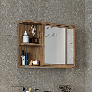 Kulpsuz Tek Kapaklı Mat Suntalam 60 Cm Aynalı Banyo Üst Dolabı Atlantik Çam
