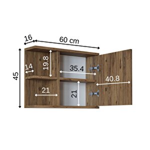 Kulpsuz Tek Kapaklı Mat Suntalam 60 Cm Aynalı Banyo Üst Dolabı Atlantik Çam