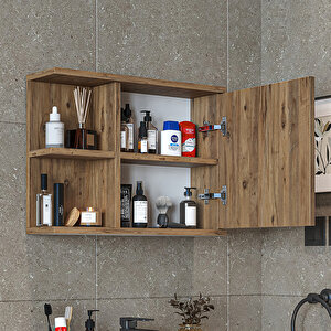 Kulpsuz Tek Kapaklı Mat Suntalam 60 Cm Aynalı Banyo Üst Dolabı Atlantik Çam