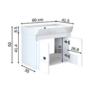 Ada Lavabolu Mat Suntalam Banyo Alt Dolabı 60 Cm Beyaz